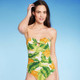 New - Women's Banana Print Pique Bandeau Full Coverage One Piece Swimsuit - Kona Sol Multi XL