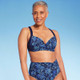 New - Lands' End Women's UPF 50 Floral Print Underwire Twist-Front Bikini Top - Blue 6