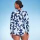 New - Women's Floral Print Cropped Rash Guard - Kona Sol Multi Blue L