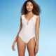 New - Women's Ruffle Plunge One Piece Swimsuit - Shade & Shore Off-White M