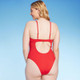 New - Women's Twist Detail Underwire Extra Cheeky High Leg One Piece Swimsuit - Shade & Shore Red 36D