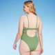 New - Women's Twist Detail Underwire Extra Cheeky High Leg One Piece Swimsuit - Shade & Shore Green 34DD