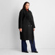 New - Women's Notched Lapel Double Breasted Fringe Coat - Future Collective with Reese Blutstein Black 3X