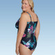 New - Women's UPF 50 Waist Detail Over the Shoulder One Piece Swimsuit - Aqua Green Multi 17