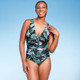 Open Box Women's Full Coverage Tummy Control Tie-Front One Piece Swimsuit - Kona Sol Multi XL