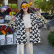 New - Women's Geo Print Oversized Quilted Jacket - Future Collective with Jenny K. Lopez Black/Cream 1X-2X