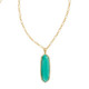 New - Kendra Scott Cat's Eye Eleanor Clear Glass 14K Gold Over Brass Long Pendant Necklace - Emerald Green