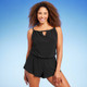 Women's UPF 50 High Neck Swim Romper with Pockets One Piece Swimsuit - Aqua Green Black M