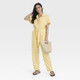 New - Women's Short Sleeve Linen Boilersuit - Universal Thread Yellow 0