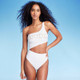 New - Women's One Shoulder Cut Out Extra Cheeky One Piece Swimsuit - Shade & Shore White XL