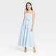 New - Women's Belted Midi Bandeau Dress - A New Day Blue/White Striped 6