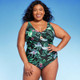 New - Women's Tropical Print Full Coverage Tummy Control Tie-Front One Piece Swimsuit - Kona Sol Multi 17