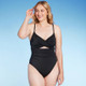 New - Women's Twist Detail Underwire Extra Cheeky High Leg One Piece Swimsuit - Shade & Shore Black 36C