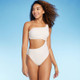 Women's Ribbed One Shoulder Cut Out One Piece Swimsuit - Shade & Shore Off-White S