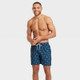 New - Men's 7" Crab Print Swim Shorts with Boxer Brief Liner - Goodfellow & Co Navy Blue S