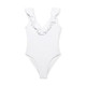 Liberty & Justice Women's High Leg Cheeky with Ruffle Neckline One Piece Swimsuit - White M