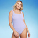 Women's Full Coverage Pucker Textured Square Neck One Piece Swimsuit - Kona Sol Lilac M