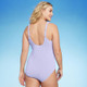 Women's Full Coverage Pucker Textured Square Neck One Piece Swimsuit - Kona Sol Lilac M