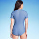 Women's Short Sleeve One Piece Swimsuit with Front Zip - Kona Sol Mudstone Blue L