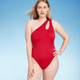 Women's One Shoulder Asymmetrical Cut Out One Piece Swimsuit - Shade & Shore Berry Red S