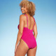 Women's Square Neck Pucker High Leg One Piece Swimsuit - Shade & Shore Hot Pink S