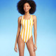Women's Striped Scoop Neck X-Back One Piece Swimsuit - Shade & Shore Yellow M