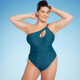 Women's One Shoulder Twist One Piece Swimsuit - Shade & Shore Green 18