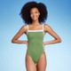 Women's Square Neck Wide Binding One Piece Swimsuit - Shade & Shore Olive Green M