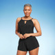 Women's UPF 50 High Neck Swim Romper with Pockets One Piece Swimsuit - Aqua Green Black S