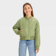 Girls' Cropped Bomber Jacket - art class Olive Green M