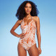 Women's Bead Knot Detail One Piece Swimsuit - Shade & Shore Orange Leaf Print S