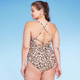 Women's Leopard Print Wrap Belt Medium Coverage One Piece Swimsuit - Kona Sol Beige M
