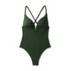 Women's Ribbed Plunge Front V-Wire One Piece Swimsuit - Shade & Shore Dark Green XS