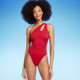 Women's One Shoulder Asymmetrical Cut Out One Piece Swimsuit - Shade & Shore Berry Red M