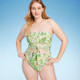 Women's Bandeau Tie-Front Cut Out One Piece Swimsuit - Shade & Shore Green Tropical Print M