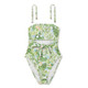 Women's Bandeau Tie-Front Cut Out One Piece Swimsuit - Shade & Shore Green Tropical Print M