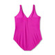 Women's UPF 50 Waist Detail Over the Shoulder One Piece Swimsuit - Aqua Green Pink 18