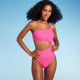 Women's Ribbed One Shoulder Cut Out One Piece Swimsuit - Shade & Shore Hot Pink XS