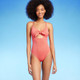 Women's Crepe Bralette Tie-Front One Piece Swimsuit - Shade & Shore Coral Pink S