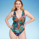 Women's Shirred Plunge One Piece Swimsuit - Shade & Shore Multi Floral Print S