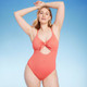 Women's Crepe Bralette Tie-Front One Piece Swimsuit - Shade & Shore Coral Pink XL