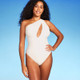 Women's One Shoulder Plunge Cut Out One Piece Swimsuit - Shade & Shore Off-White M