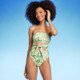 Women's Bandeau Tie-Front Cut Out One Piece Swimsuit - Shade & Shore Green Tropical Print XS