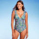 Women's Ruffle Shoulder Ruched Full Coverage One Piece Swimsuit - Kona Sol Multi XL
