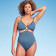 Women's Cut Out Bead Detail One Piece Swimsuit - Shade & Shore Blue S