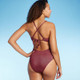 Women's Monokini Plunge Cut Out High Leg Lurex One Piece Swimsuit - Shade & Shore Burgundy L