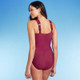 Women's UPF 50 Asymmetrical Shoulder One Piece Swimsuit - Aqua Green Burgundy XL