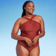 Women's Ring Crossover Ruched Full Coverage One Piece Swimsuit - Kona Sol Red XL