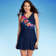 Lands' End Women's UPF 50 Tummy Control Floral Print Surplice Swim Dress - Multi L