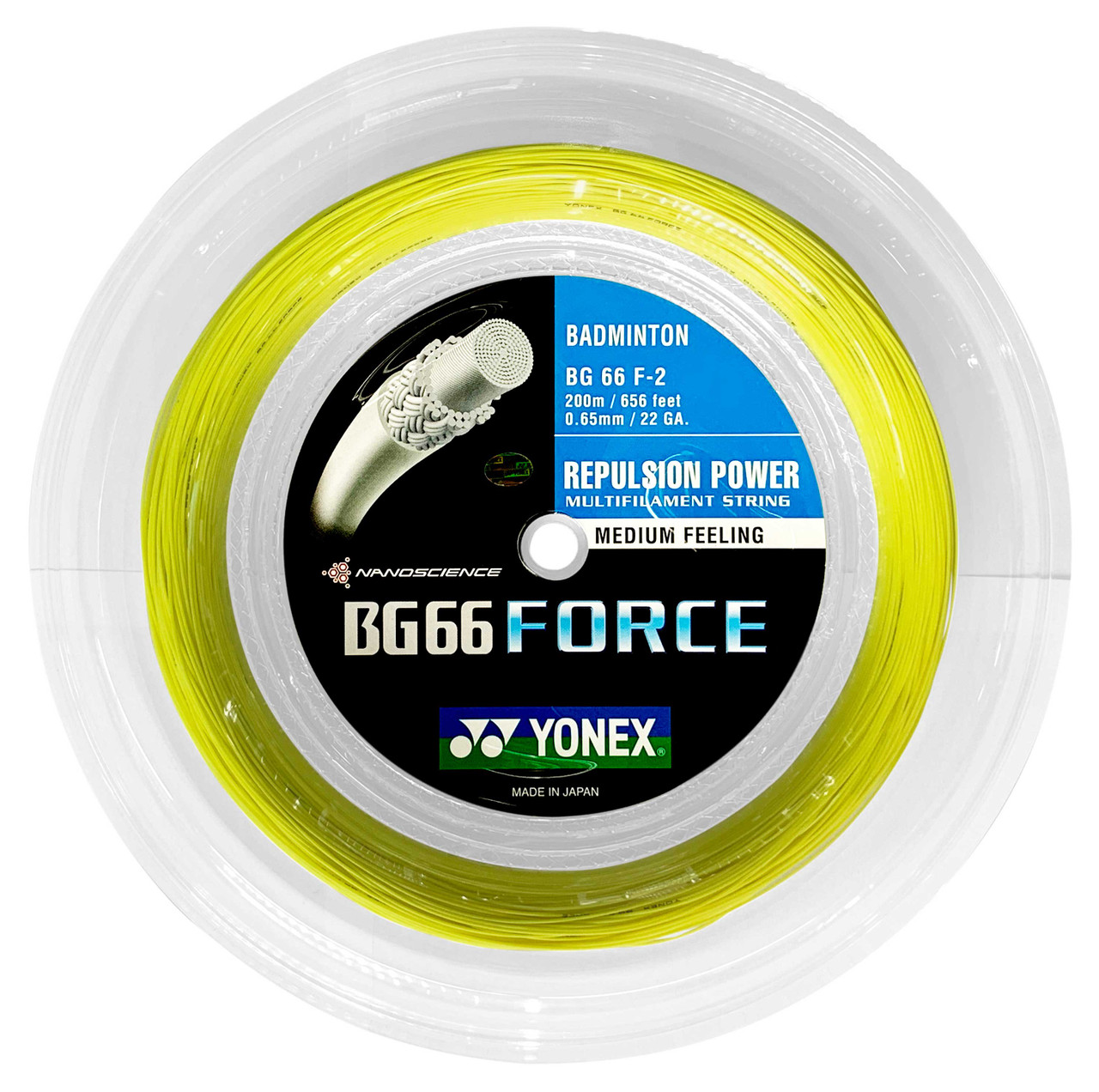 YONEX BG66 FORCE ホワイト 200m Yonex BG66 Force 0.65mm Badminton 200M Reel - W & D Strings
